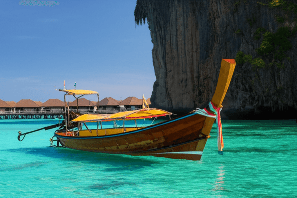 Retraite paisible en Thaïlande : bateau, île, lumière dorée