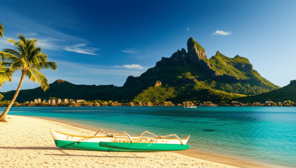 Lagoon Polynésie Française, cocotier, eau turquoise
