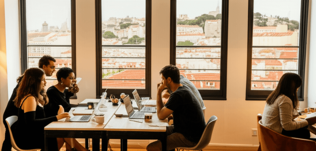Espace de coworking ensoleillé à Lisbonne, Portugal