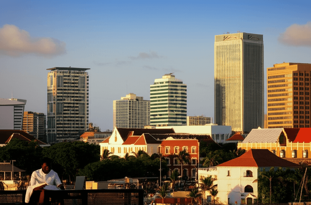 Port Louis, Ile Maurice au coucher du soleil. Opportunités d'affaires.
