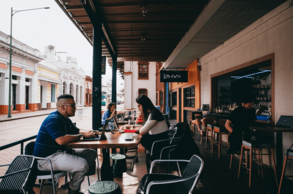 Nomades digitaux travaillant dans un café à Asuncion, Paraguay
