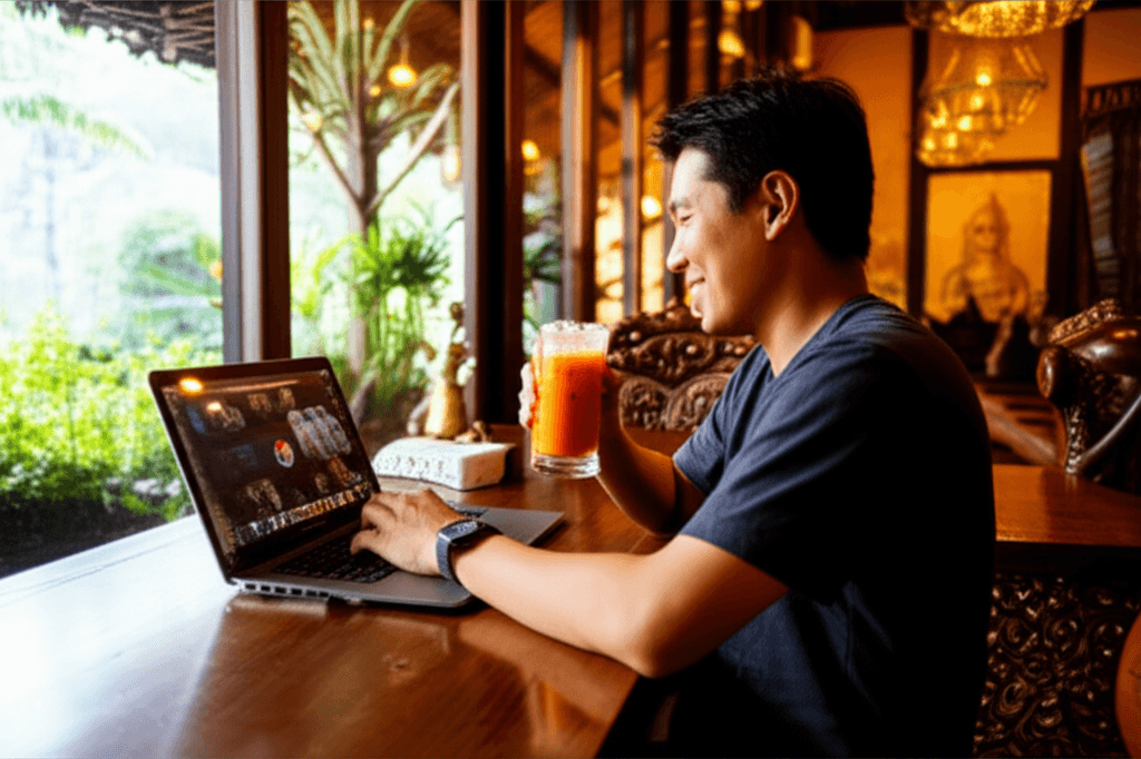 Nomade digital travaille a Chiang Mai, Thailande